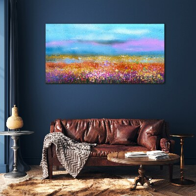 Floral landscape in pastel colors Wall art on glass