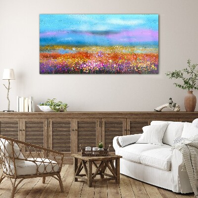 Floral landscape in pastel colors Wall art on glass