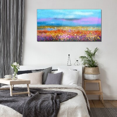 Floral landscape in pastel colors Wall art on glass