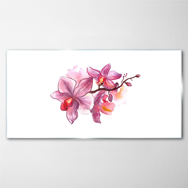 Pink orchids on white background Wall art on glass