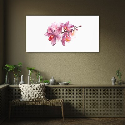 Pink orchids on white background Wall art on glass