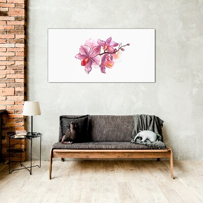 Pink orchids on white background Wall art on glass