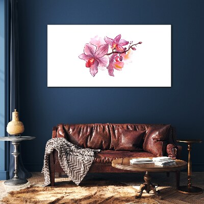 Pink orchids on white background Wall art on glass