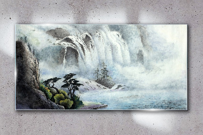 River water waterfall tree Glass Wall Art