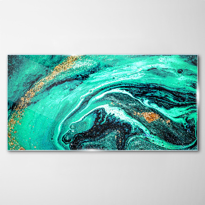 Turquoise waves with gold accents Wall art on glass