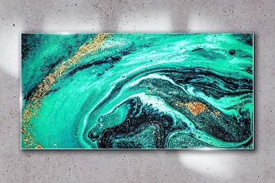 Turquoise waves with gold accents Wall art on glass