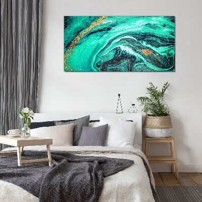Turquoise waves with gold accents Wall art on glass