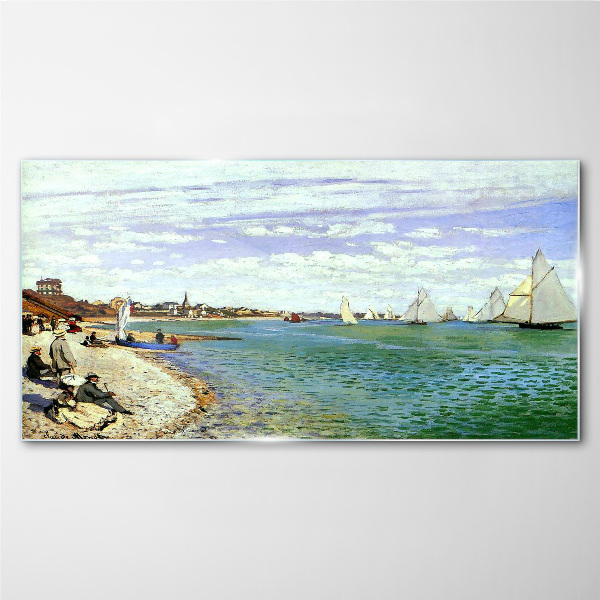 Seaside landscape with sailboats Glass art print