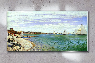 Seaside landscape with sailboats Glass art print