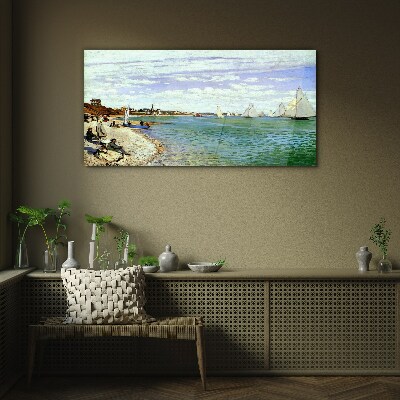 Seaside landscape with sailboats Glass art print
