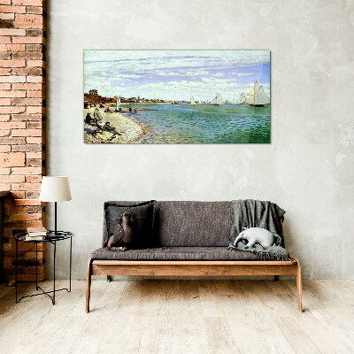 Seaside landscape with sailboats Glass art print
