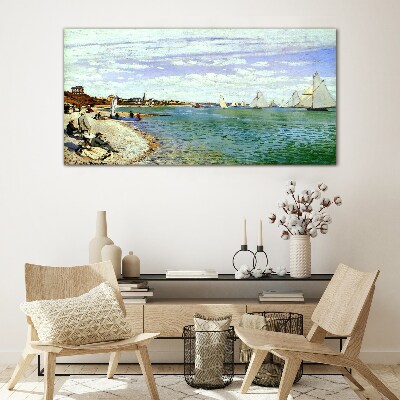 Seaside landscape with sailboats Glass art print
