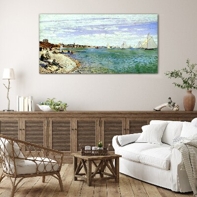 Seaside landscape with sailboats Glass art print