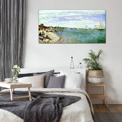 Seaside landscape with sailboats Glass art print