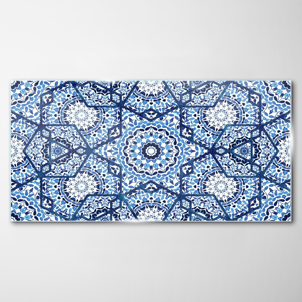 Geometric patterns in shades of blue Glass art print