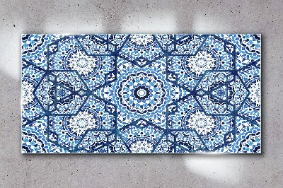 Geometric patterns in shades of blue Glass art print