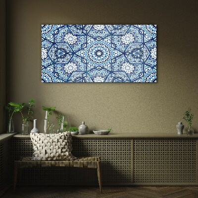 Geometric patterns in shades of blue Glass art print