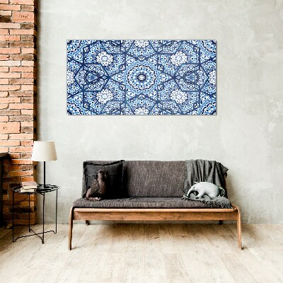Geometric patterns in shades of blue Glass art print