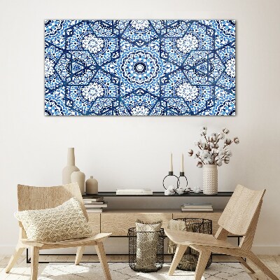 Geometric patterns in shades of blue Glass art print