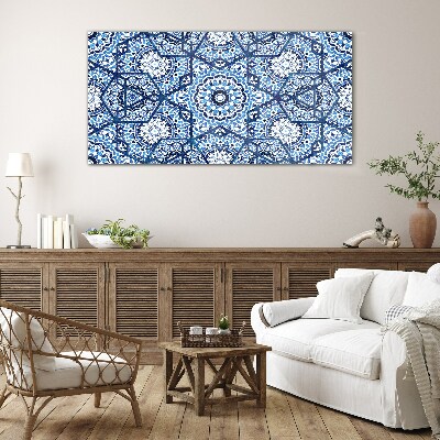 Geometric patterns in shades of blue Glass art print
