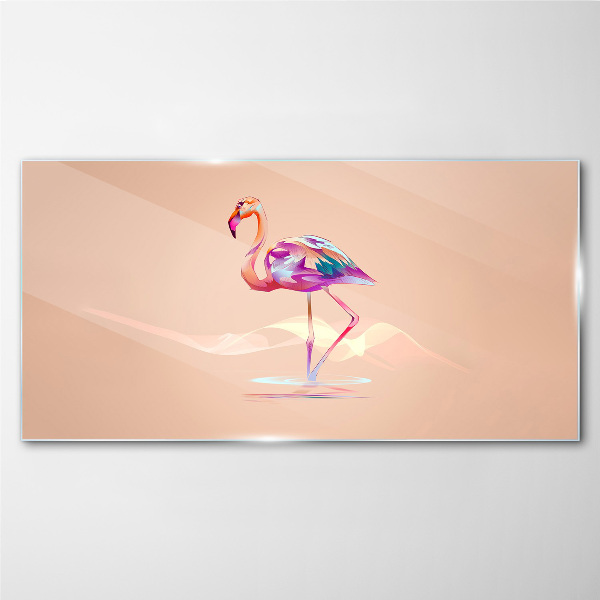 Pink flamingo on pastel background Wall art on glass