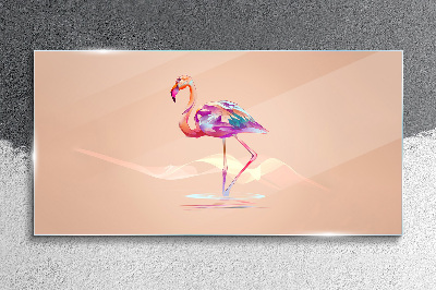 Pink flamingo on pastel background Wall art on glass