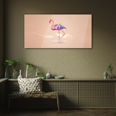Pink flamingo on pastel background Wall art on glass