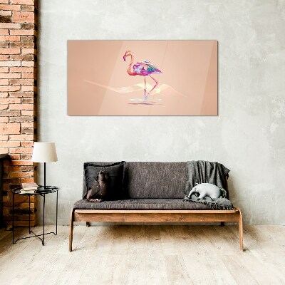 Pink flamingo on pastel background Wall art on glass