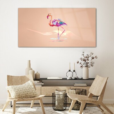 Pink flamingo on pastel background Wall art on glass