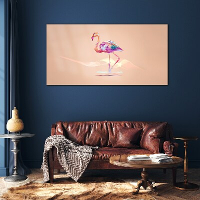 Pink flamingo on pastel background Wall art on glass