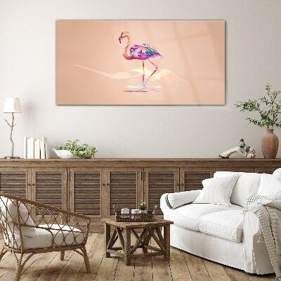Pink flamingo on pastel background Wall art on glass