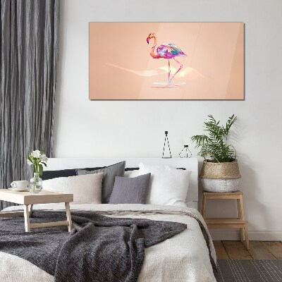Pink flamingo on pastel background Wall art on glass
