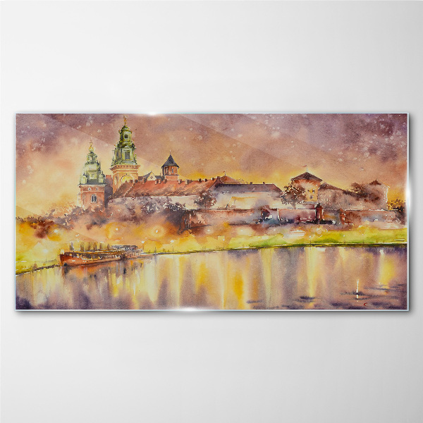 Golden reflections on the river Glass art print