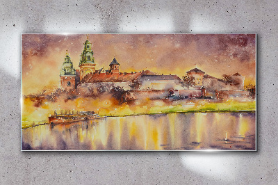 Golden reflections on the river Glass art print