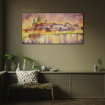 Abstraction river buildings Glass Wall Art