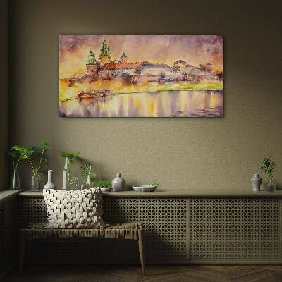 Golden reflections on the river Glass art print
