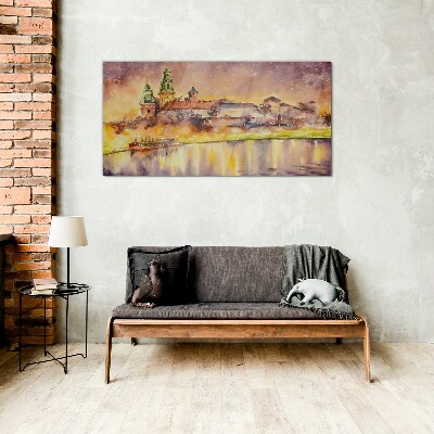 Golden reflections on the river Glass art print