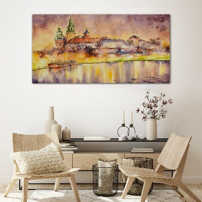 Golden reflections on the river Glass art print