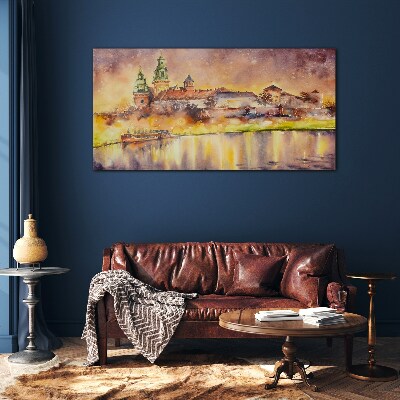 Golden reflections on the river Glass art print