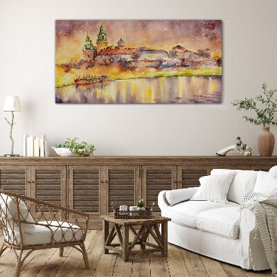 Golden reflections on the river Glass art print