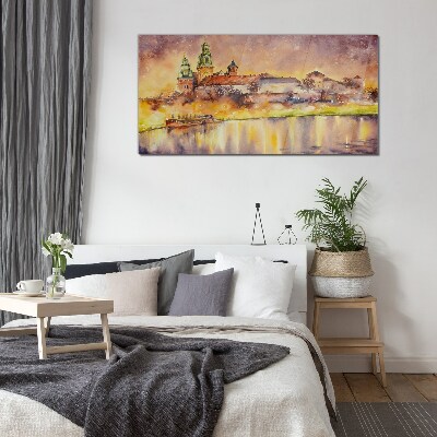 Golden reflections on the river Glass art print