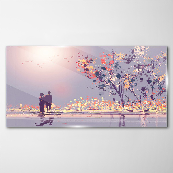 Romantic sunset walk Glass art print
