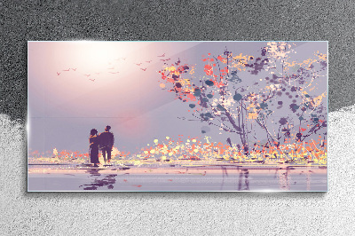 Romantic sunset walk Glass art print