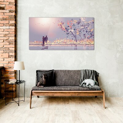 Romantic sunset walk Glass art print