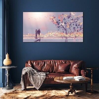 Romantic sunset walk Glass art print