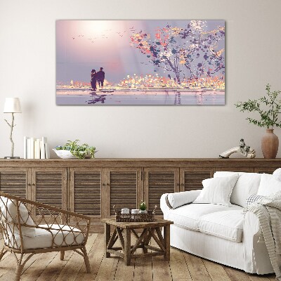 Romantic sunset walk Glass art print