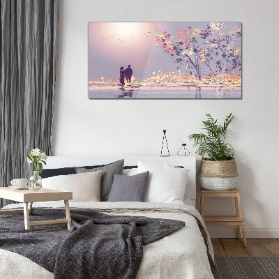 Romantic sunset walk Glass art print