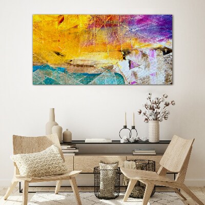 Abstract landscape in intense colors Wall art on glass