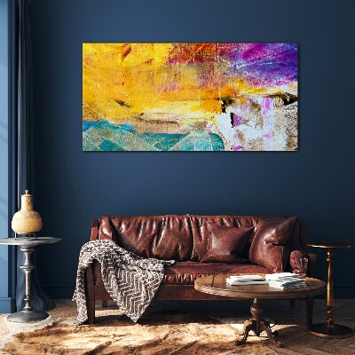 Abstract landscape in intense colors Wall art on glass