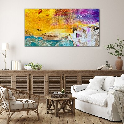 Abstract landscape in intense colors Wall art on glass